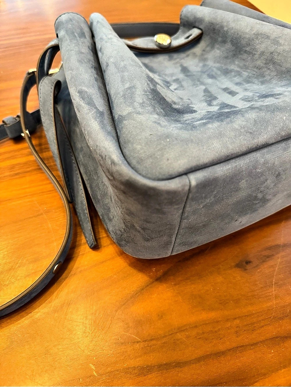 Tory Burch Romy Mini Blue Nubuck Leather Bucket Bag Crossbody - Picture 10 of 15